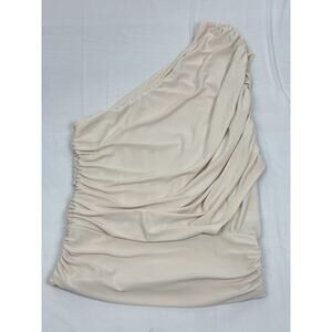 NWOT EXPRESS One Shoulder Runched Sleeveless Tank Top Cream Size S Stretch